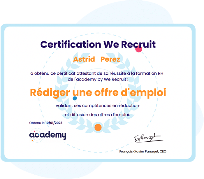 Certification au logiciel We Recruit