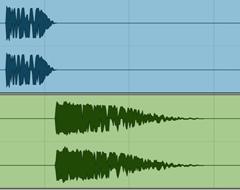 A pair of soundwaves illustrating the Impact portion of the Skewer's sound.