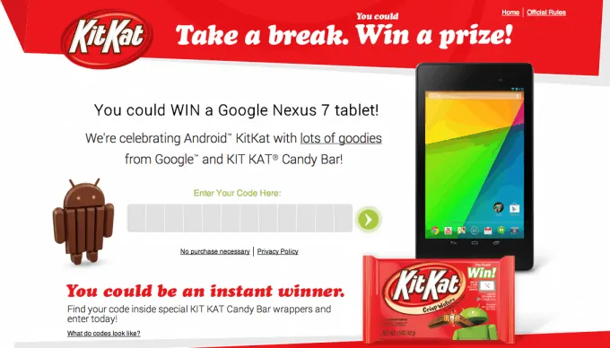 Featured image for KitKat's Contest is Now Live; Enter to win Nexus 7's $5 Google Play Credits or a Bag of KitKat's