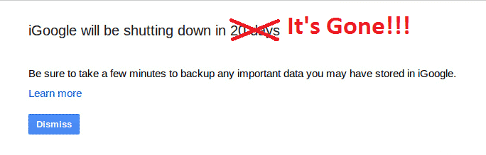 The iGoogle shutdown warning   iGoogle Is Shutting Down on November 1222222  Last Few Users Are Being Warned   Softpedia