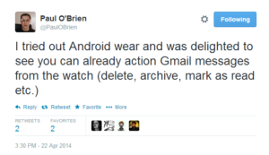 Twitter   PaulOBrien  I tried out Android wear and ...