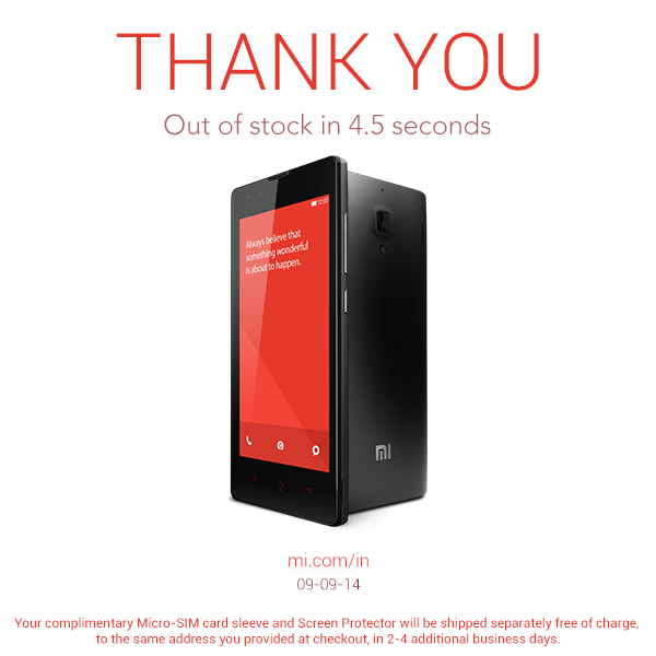 Featured image for Xiaomi sells 40,000 Redmi 1S Handsets in 4.5 seconds via FlipKart in India