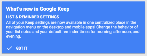 Google Keep settings