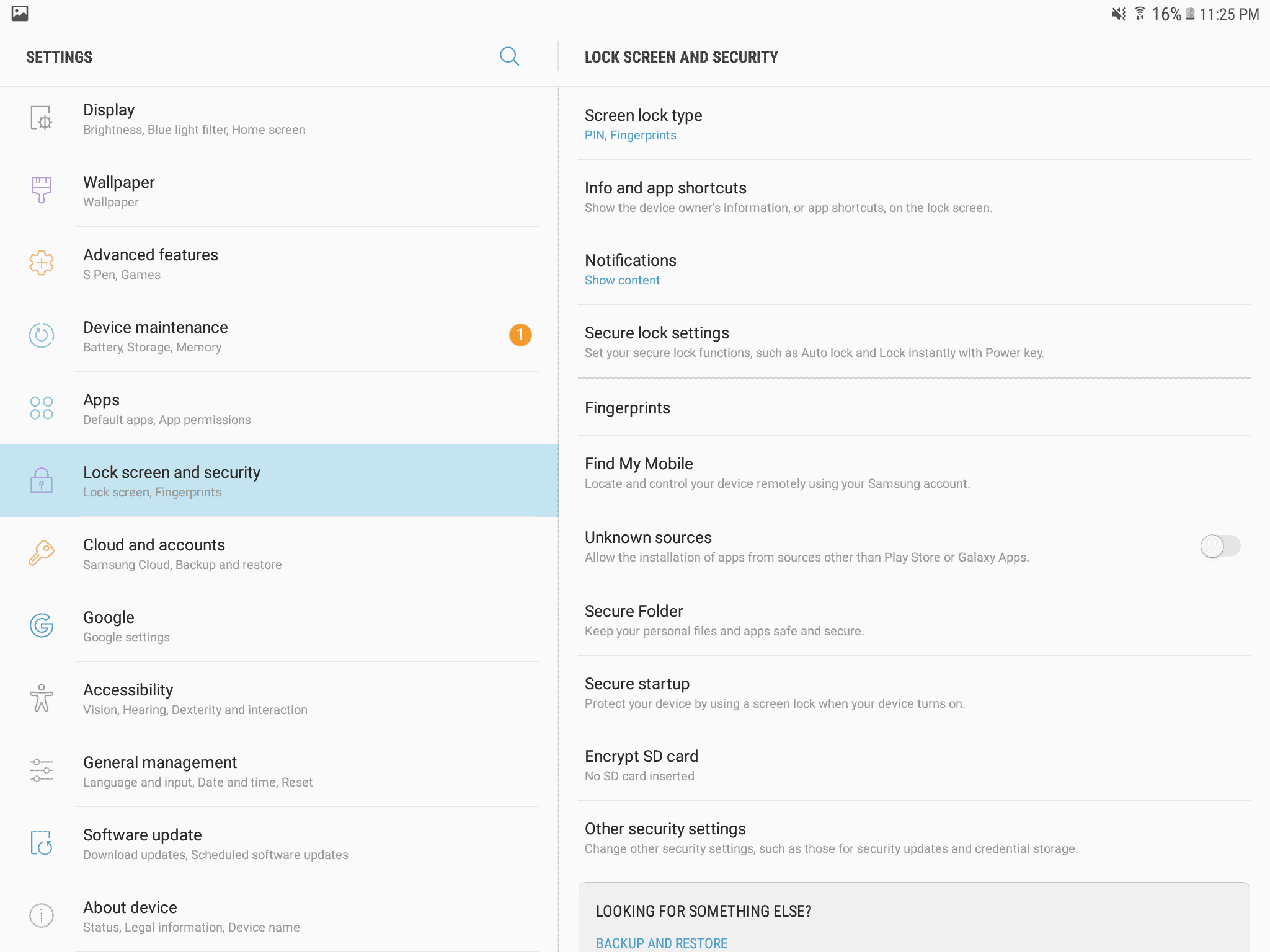 Samsung Galaxy Tab S3 AH NS screenshots security settings