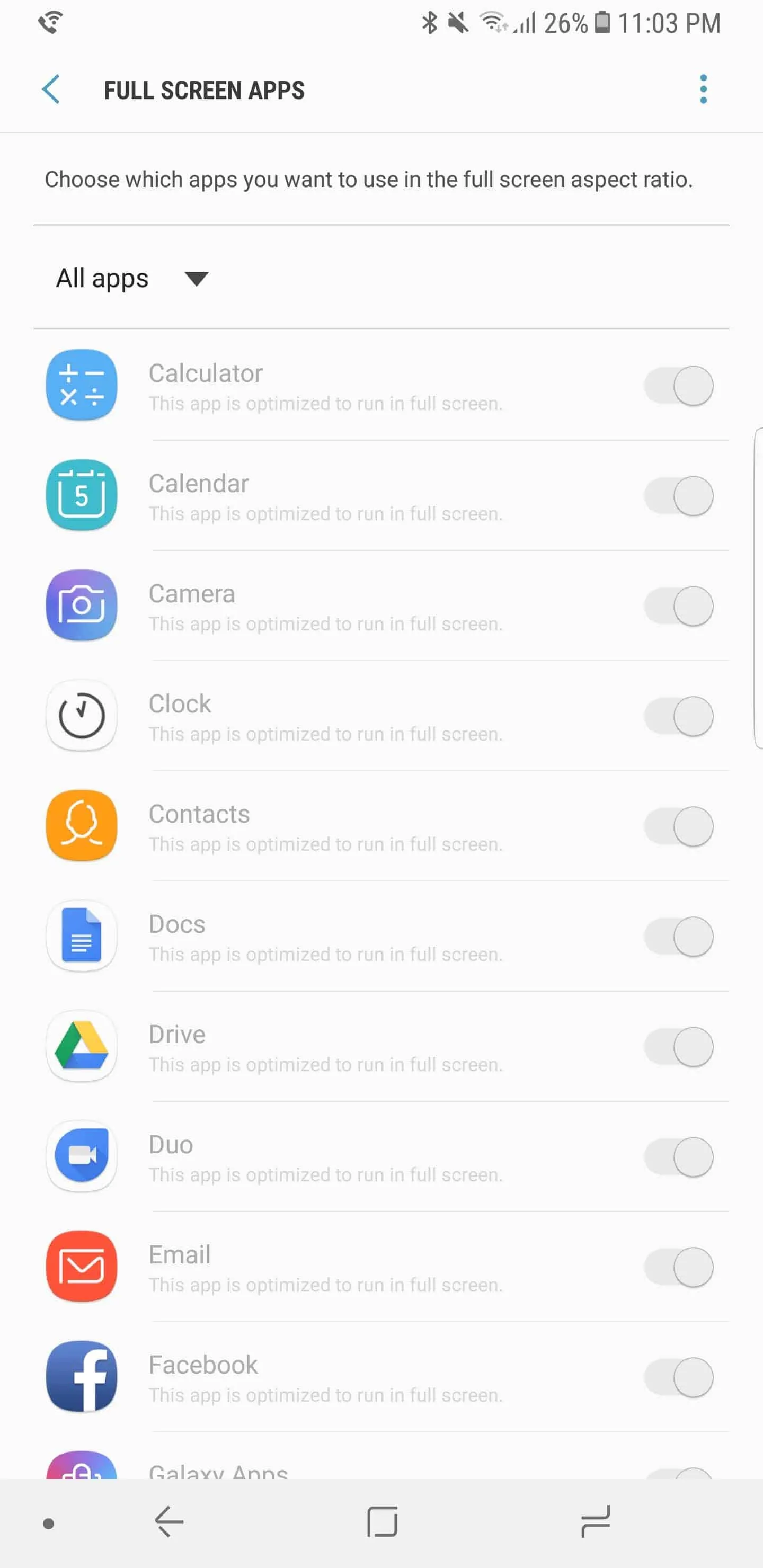 Samsung Galaxy Note 8 AH NS Screenshots display full screen apps