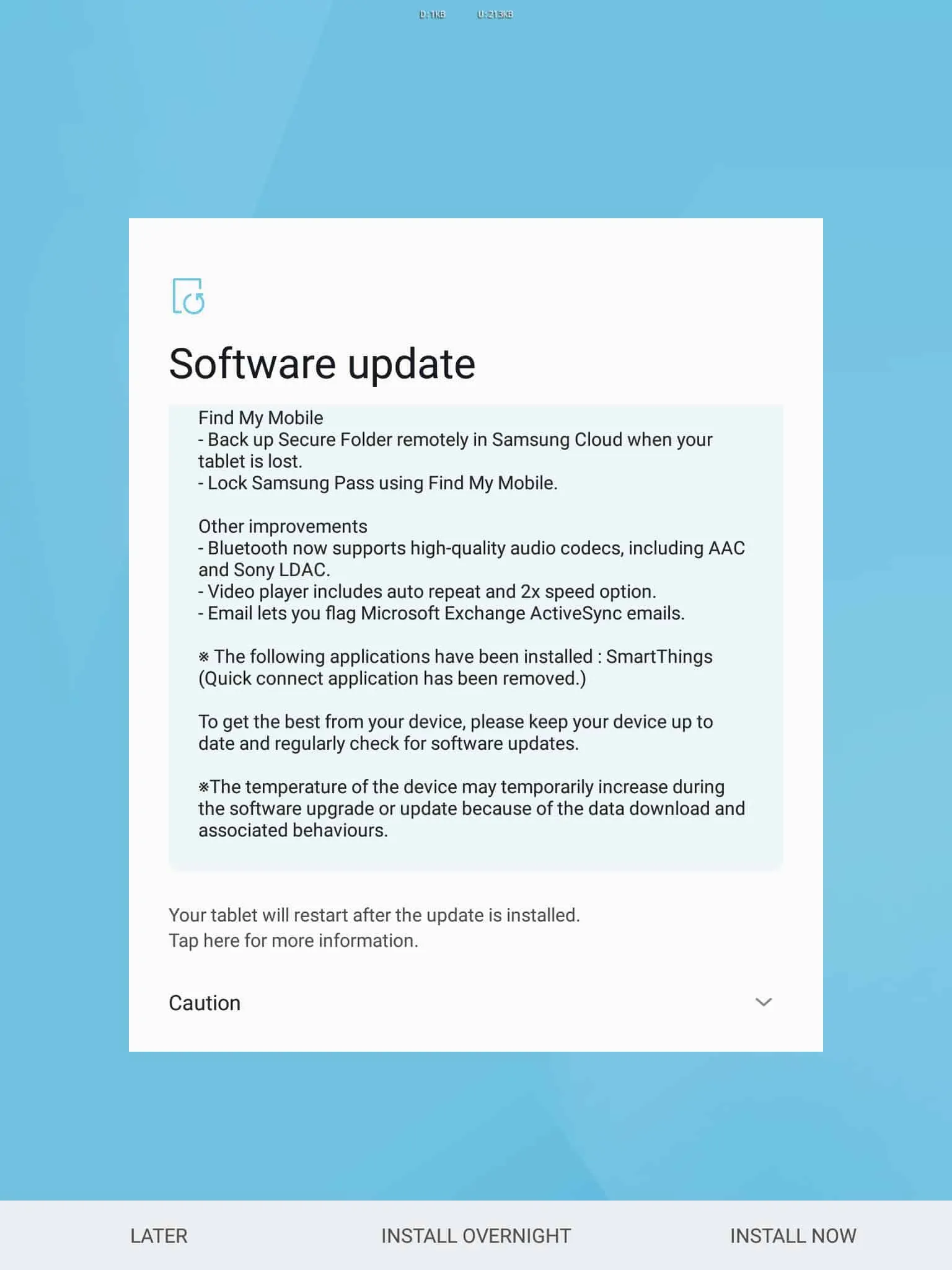 Samsung Galaxy Tab S3 US Oreo Update 2