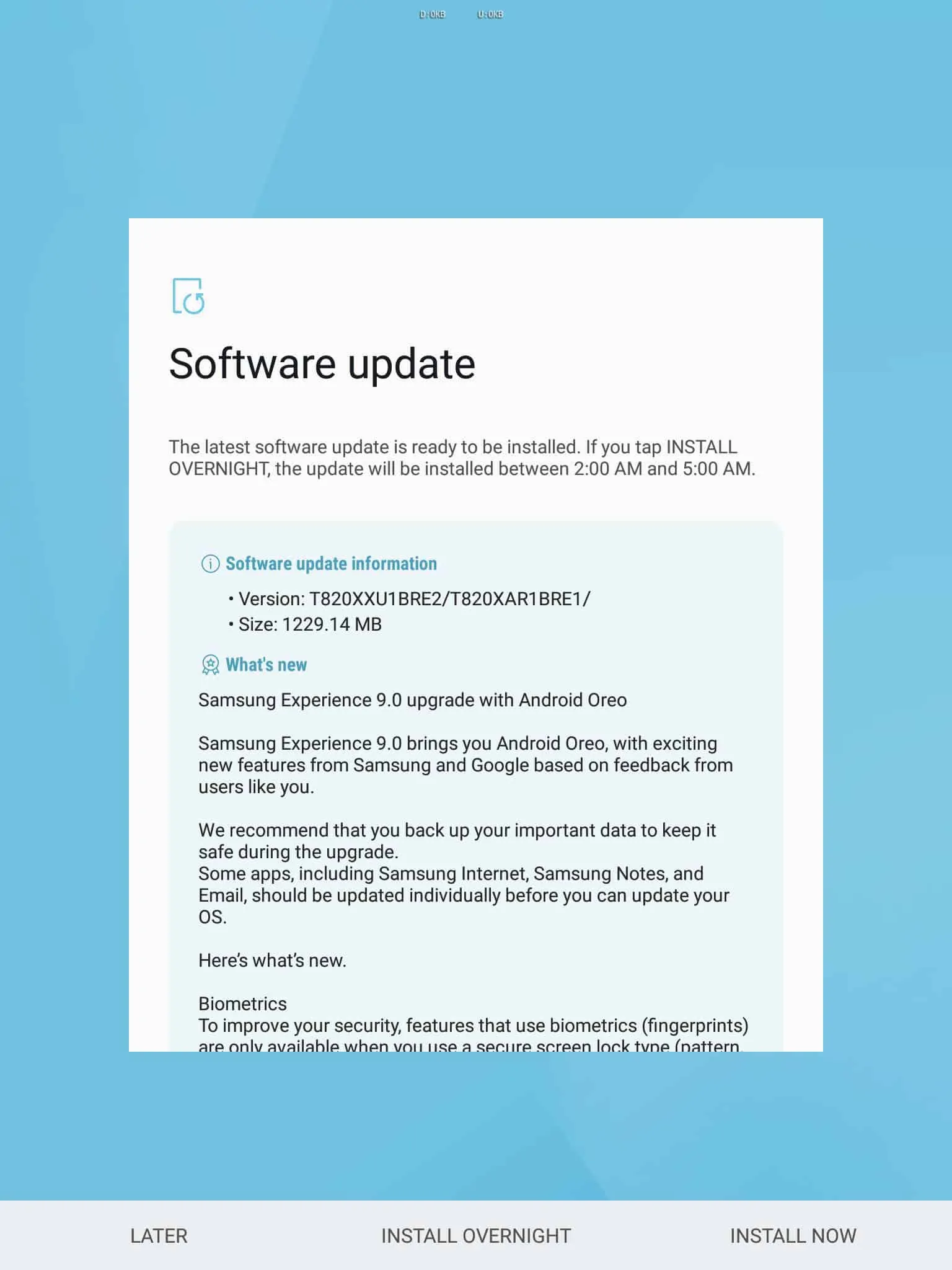 Samsung Galaxy Tab S3 US Oreo Update 5