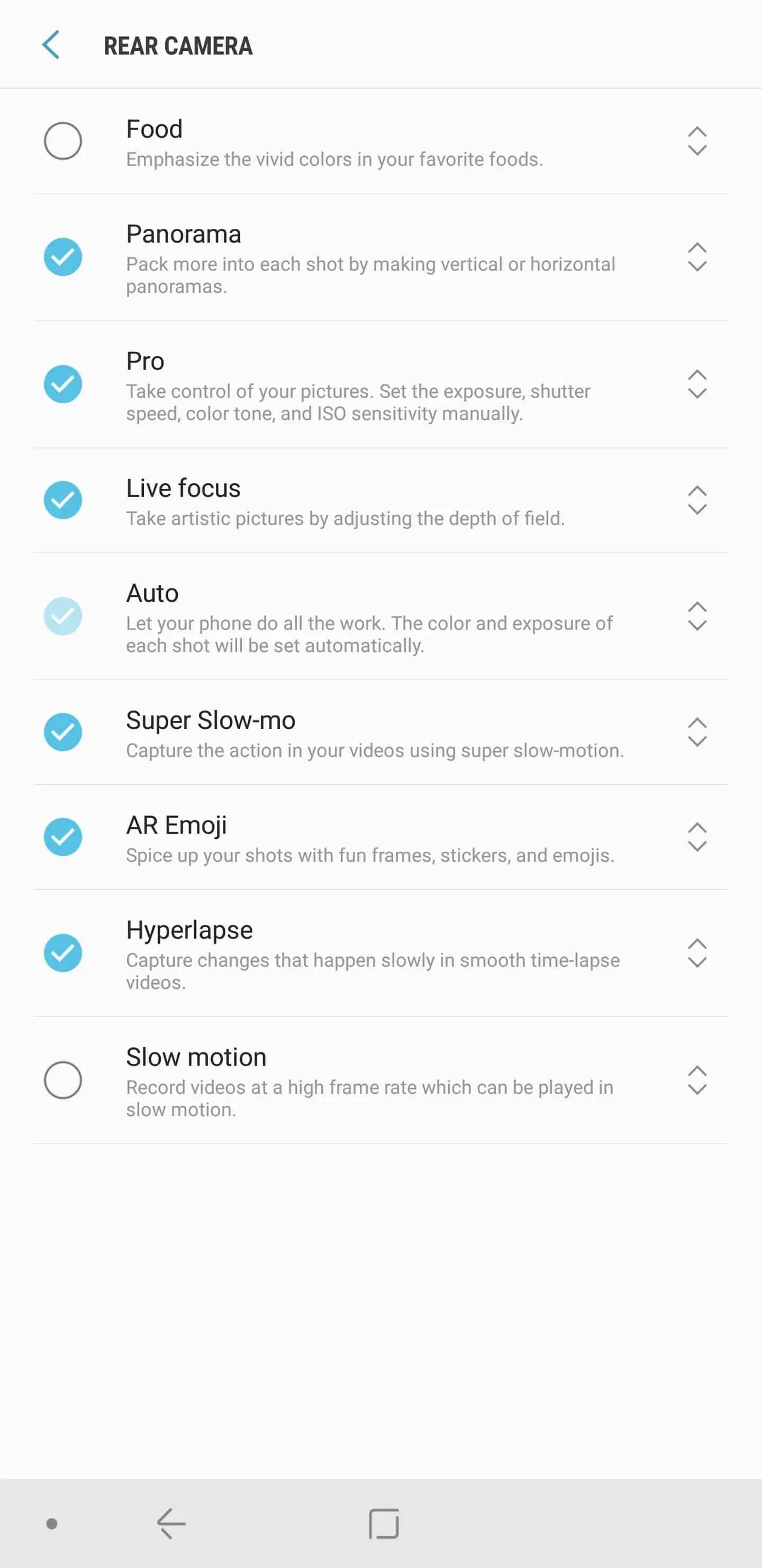 Samsung Galaxy Note 9 AH NS Camera modes