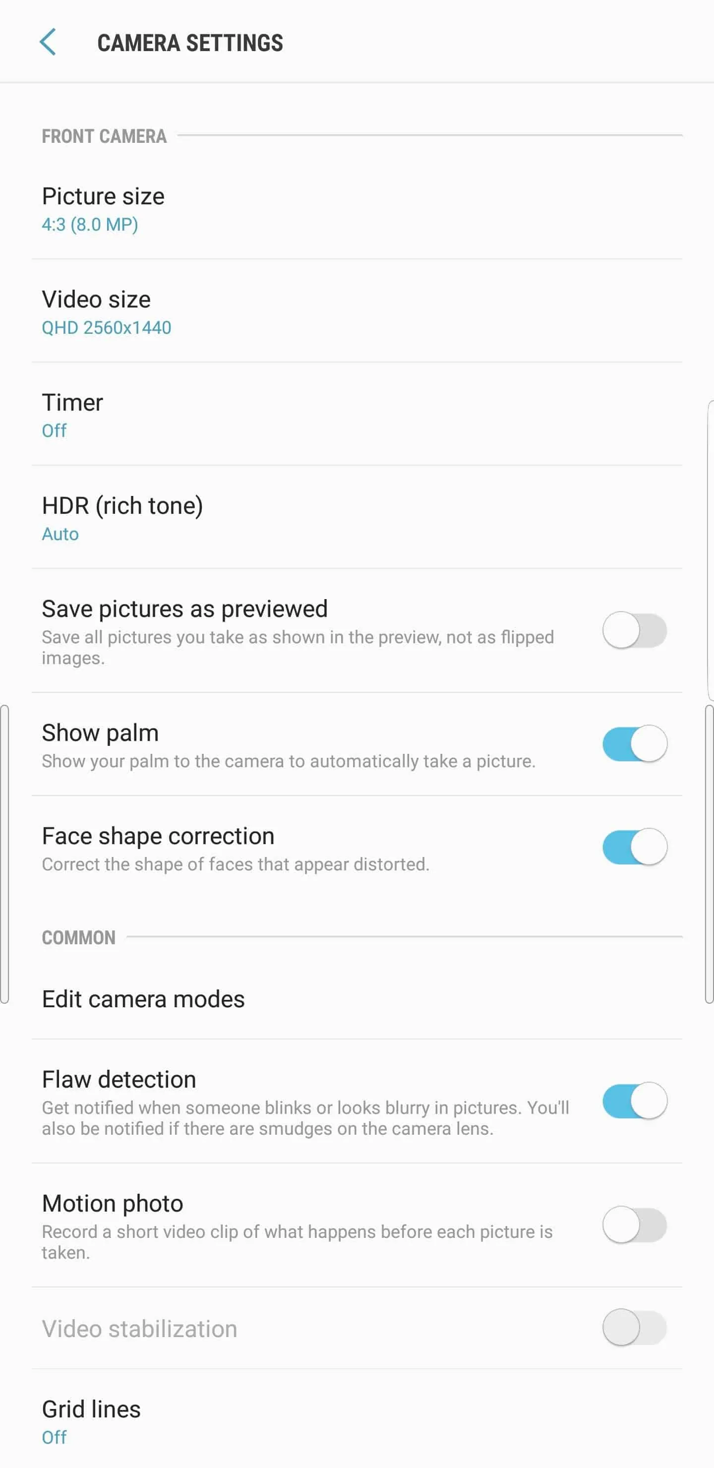 Samsung Galaxy Note 9 AH NS camera settings