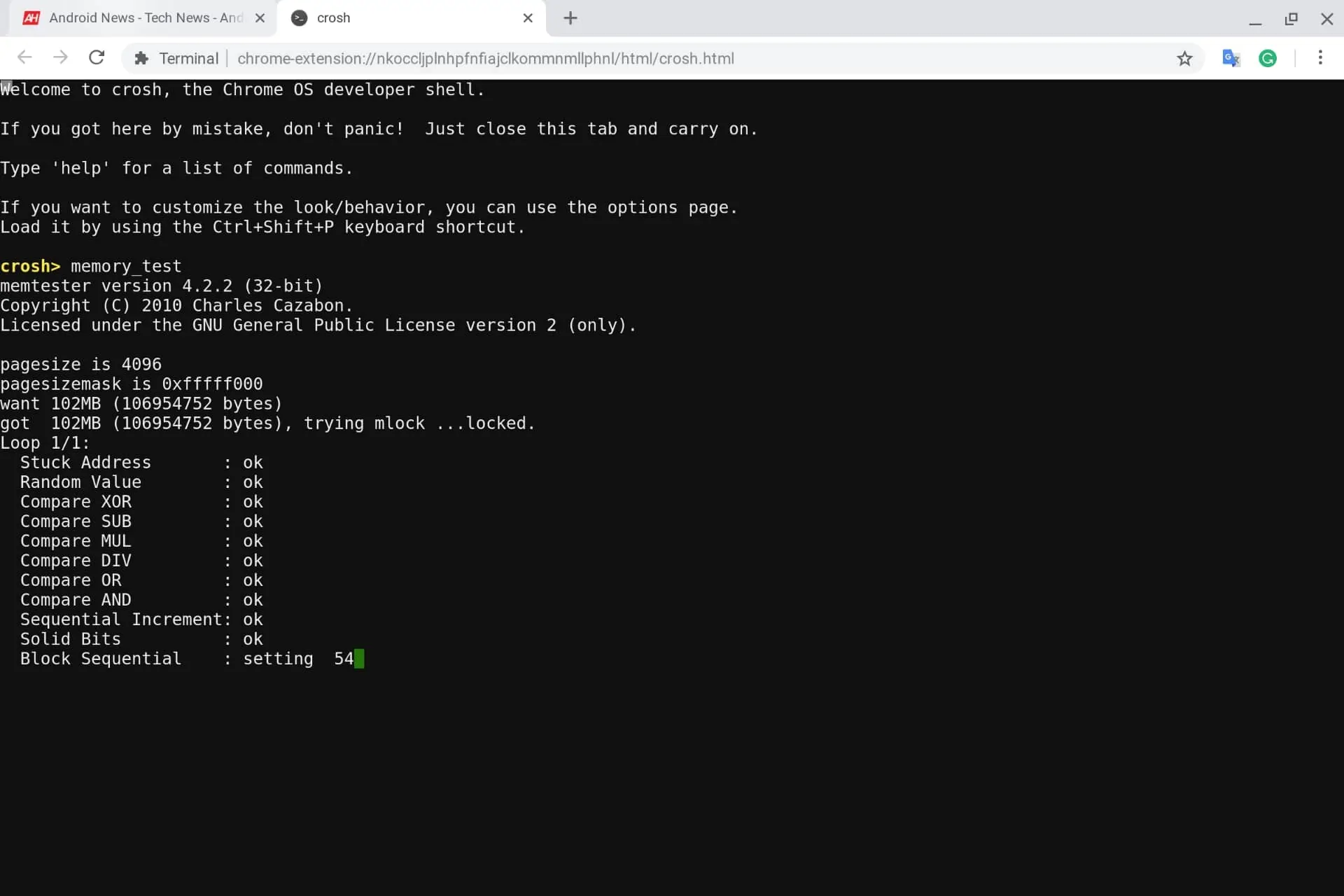 Chrome OS Memory Check Crosh 03