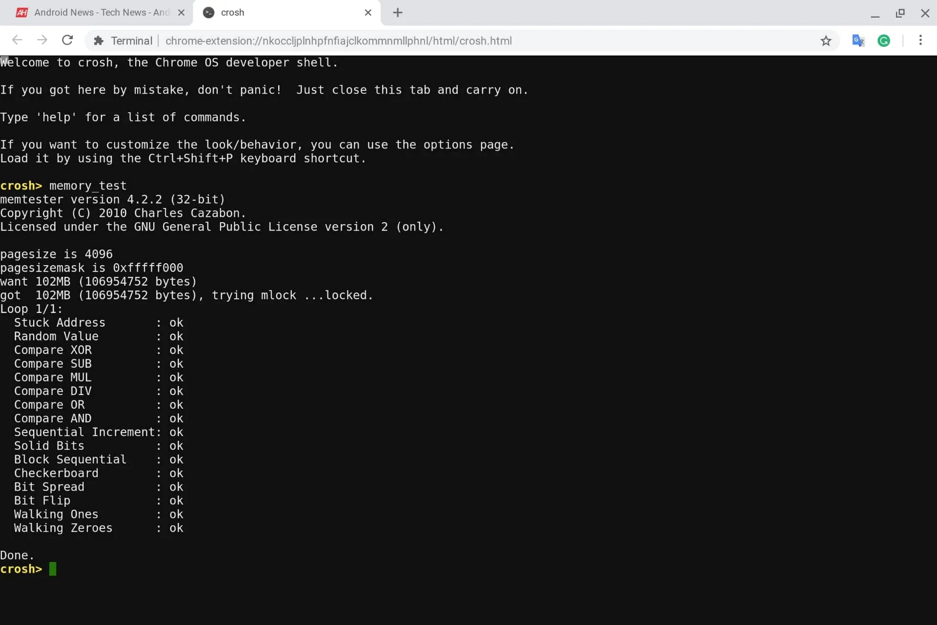 Chrome OS Memory Check Crosh 04