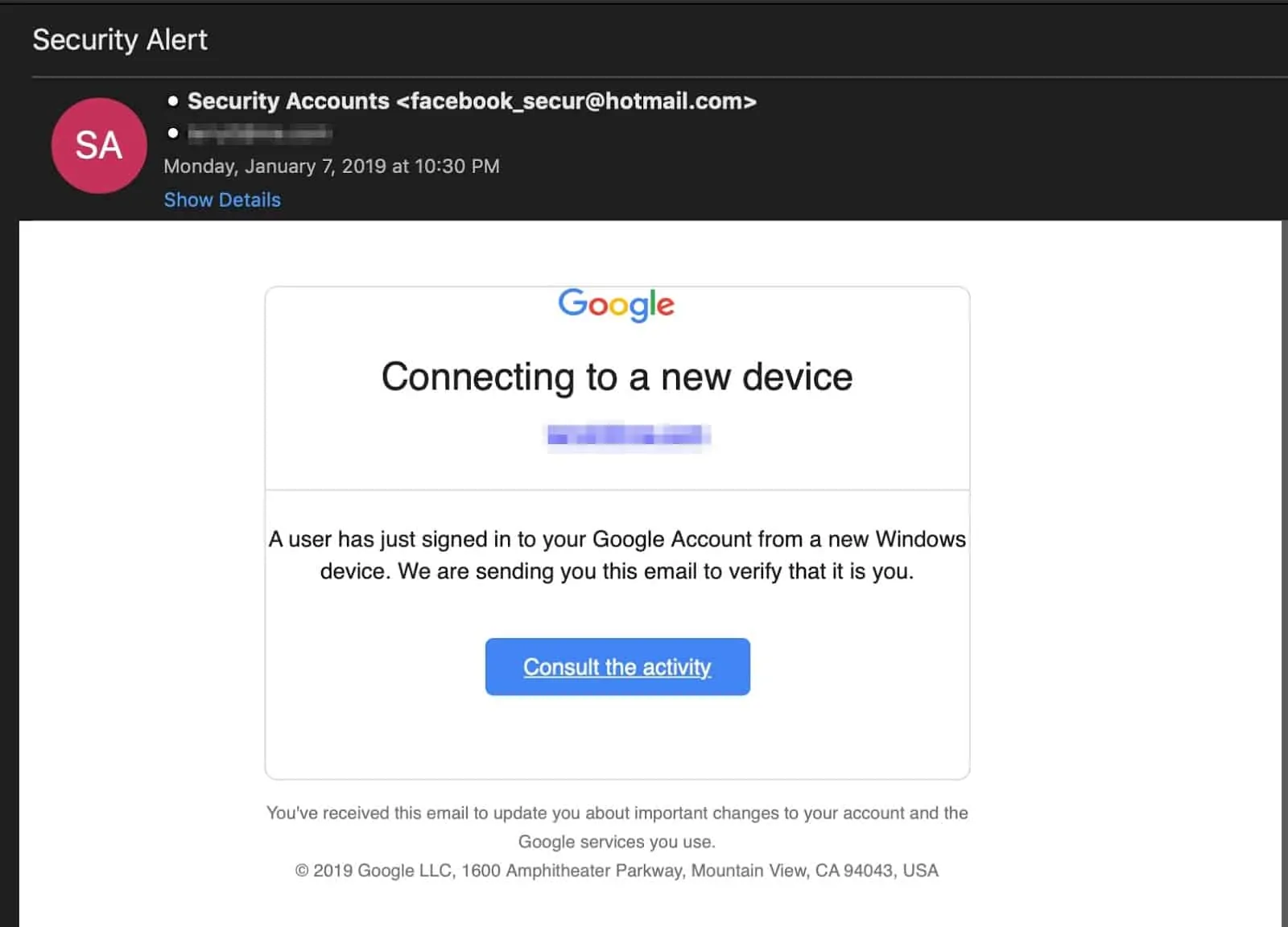 Google Phishing Attempt Feb 2019 1