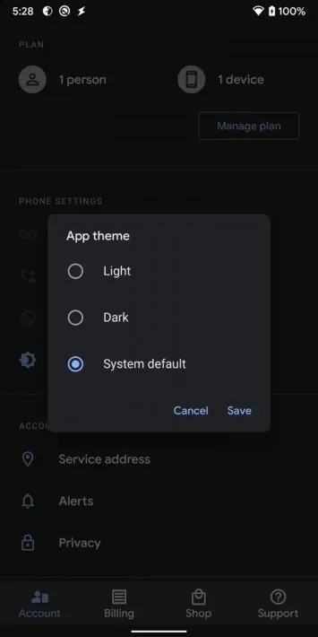 Google Fi Dark Theme 2