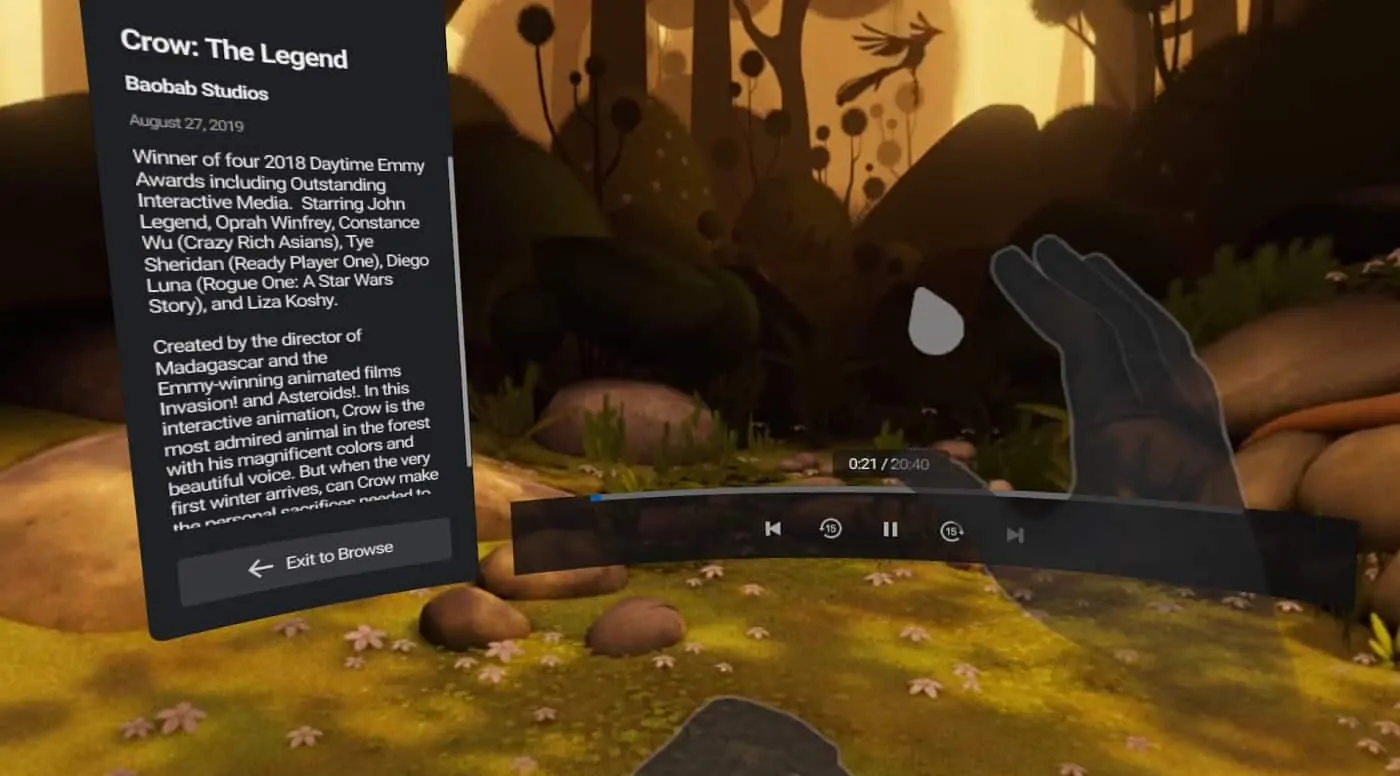 Using hands as controllers on the Oculus Quest TV app