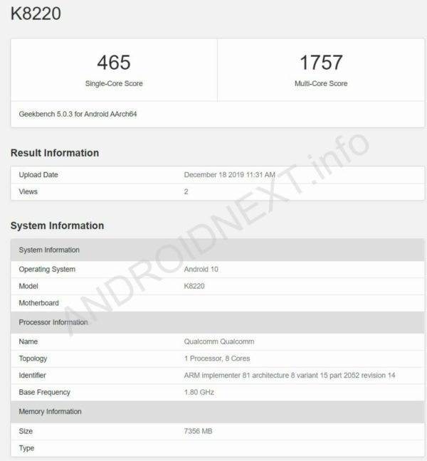 Sony K8220 Geekbench benchmark