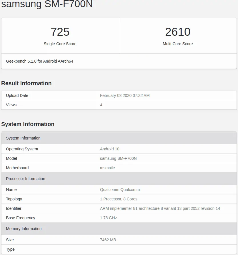 Galaxy Z Flip Geekbench image 1