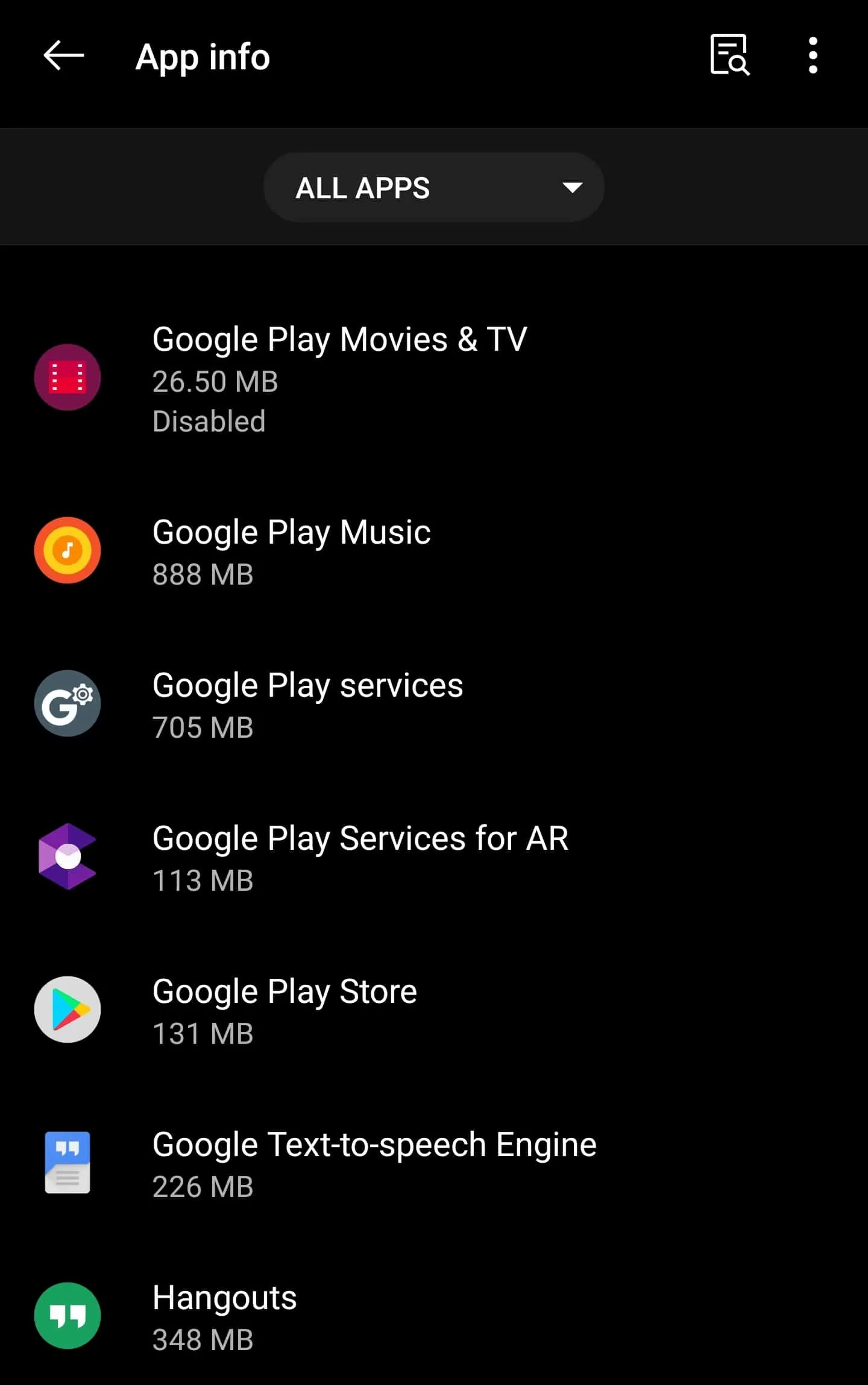 Google Play Store apps settings