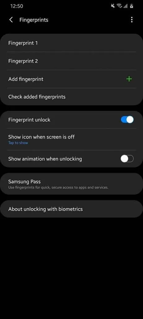 Samsung Galaxy S20 disable fingerprint unlocking animation