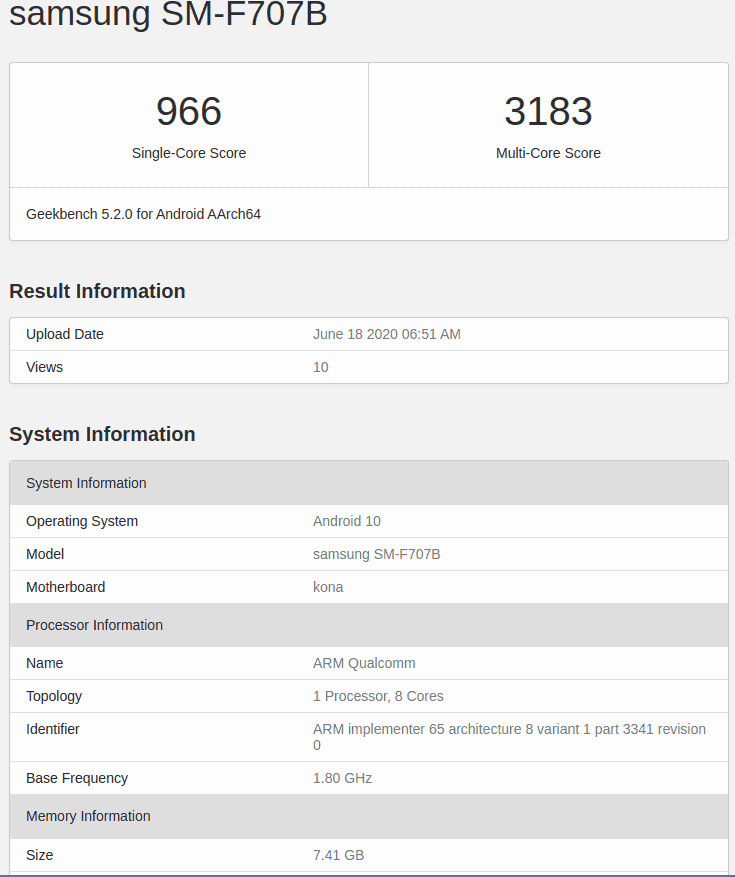 Galaxy Z Flip 5G Geekbench