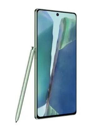 Galaxy Note20 Mystic Green Front Left with S Pen