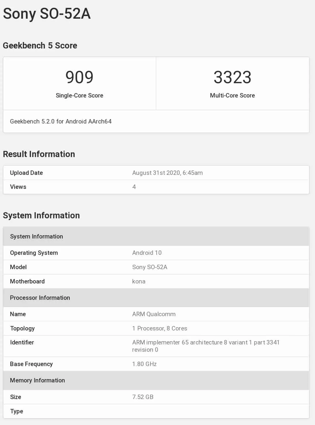 Sony Xperia 5 II Geekbench