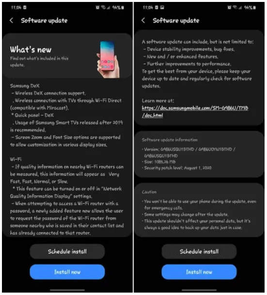 T Mobile Galaxy S20 One UI 2 5 Update