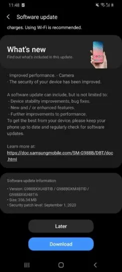 Galaxy s20 camera update