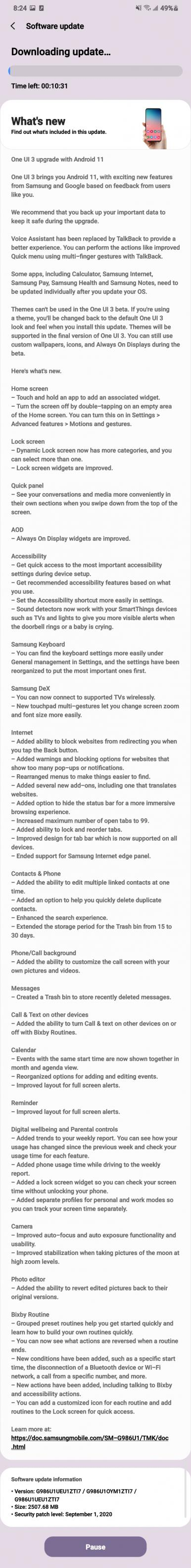 Samsung One UI 3 changelog