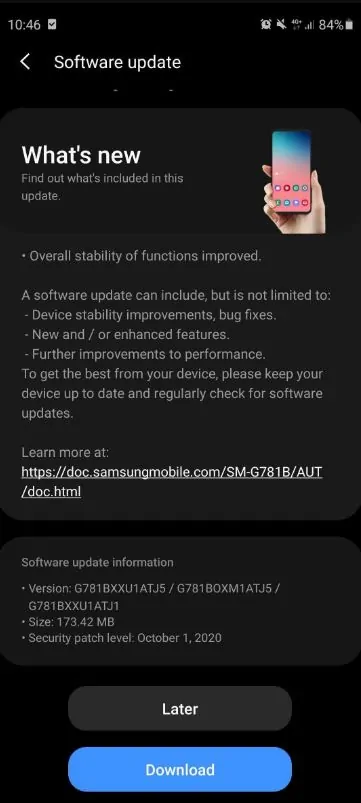 galaxy s20 fe touchscreen update