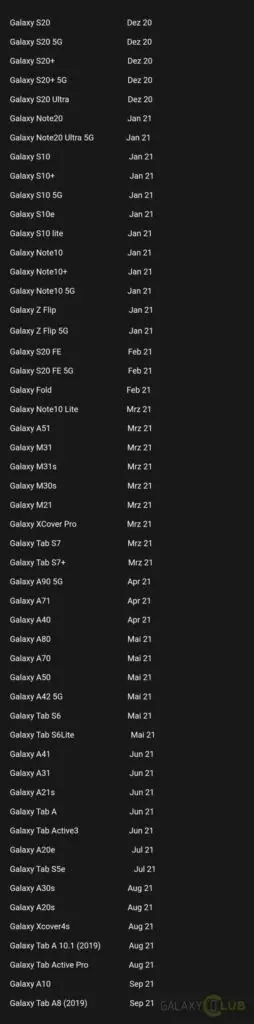 Samsung Android 11 one ui 3 update roadmap official galaxy s20 fe