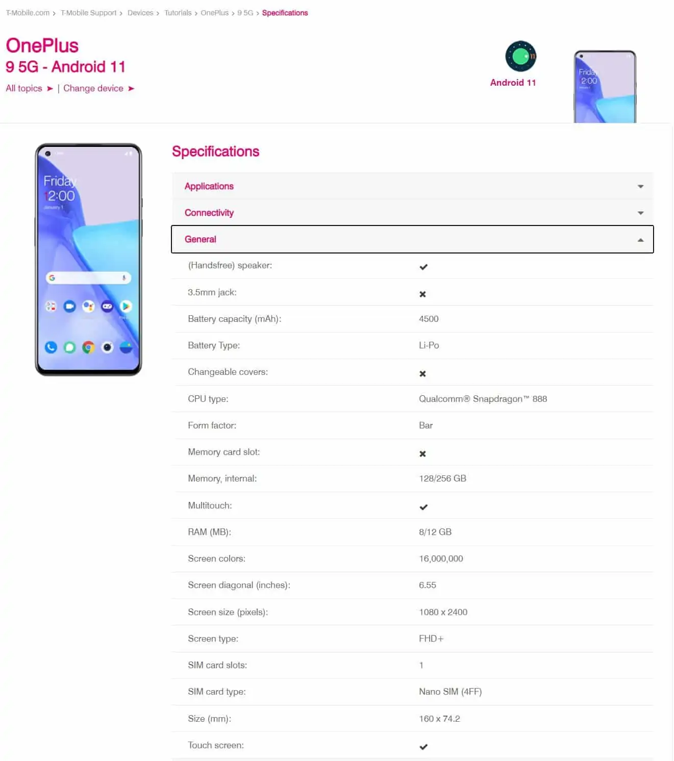 OnePlus 9 T Mobile specs leak