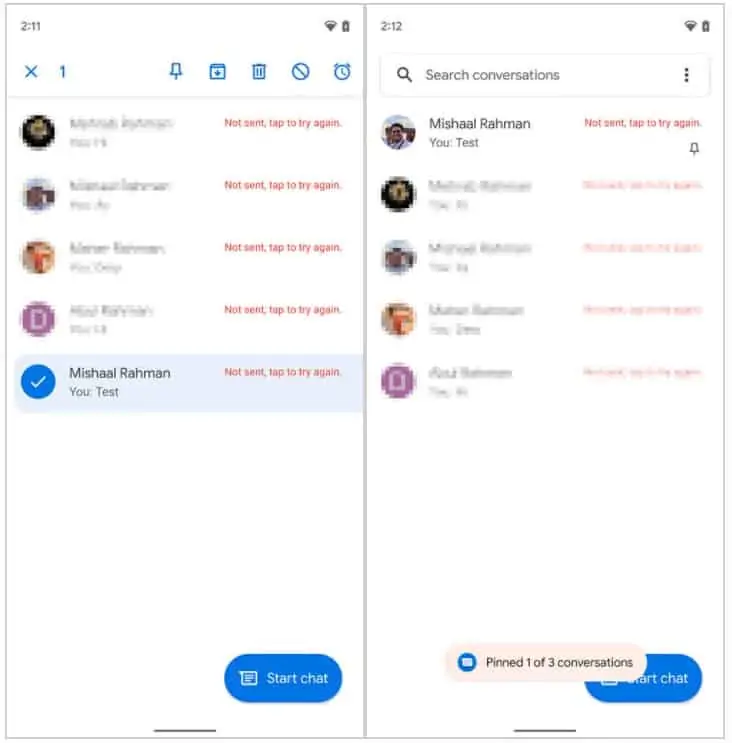 Google Messages pin conversations