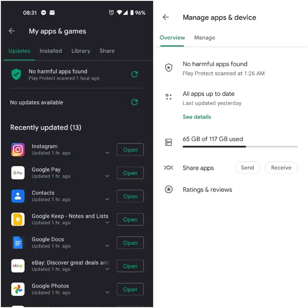 Google Play Store Manage apps device redesign