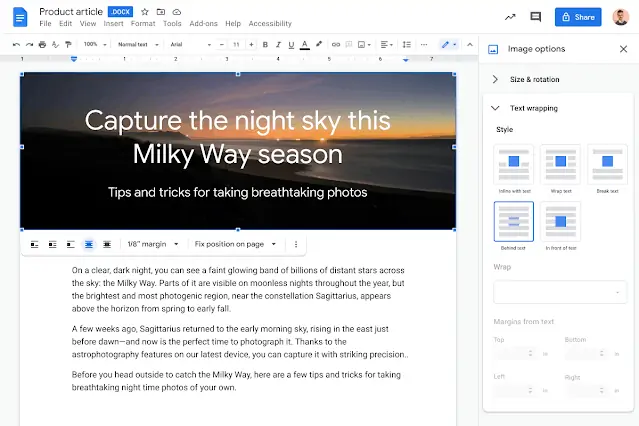 google docs image options