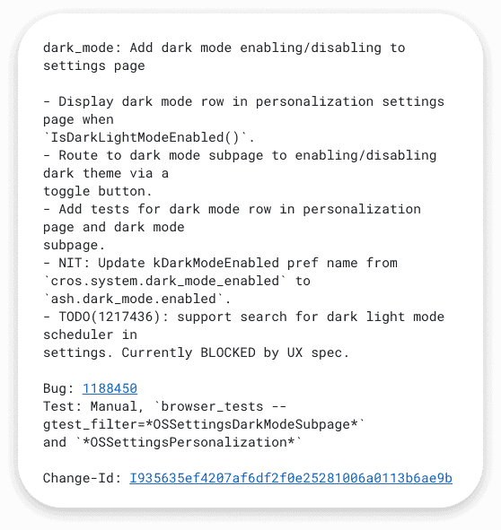 Google Chrome OS Dark Mode Commit Message