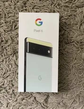 Pixel 6 box on tan carpet