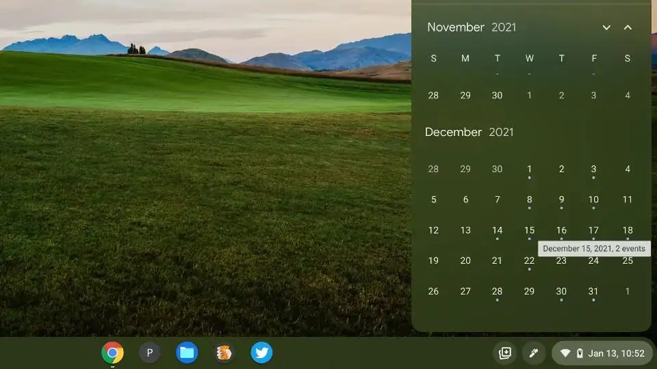 Chrome quick view calendar