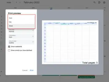 02 9 how to print Google Calendar DG AH 2022