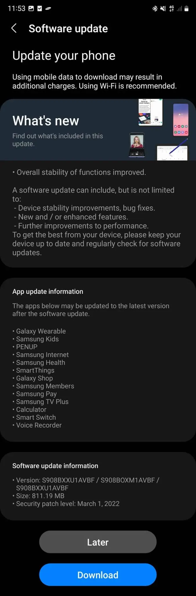 Galaxy S22 Ultra update display bug fix