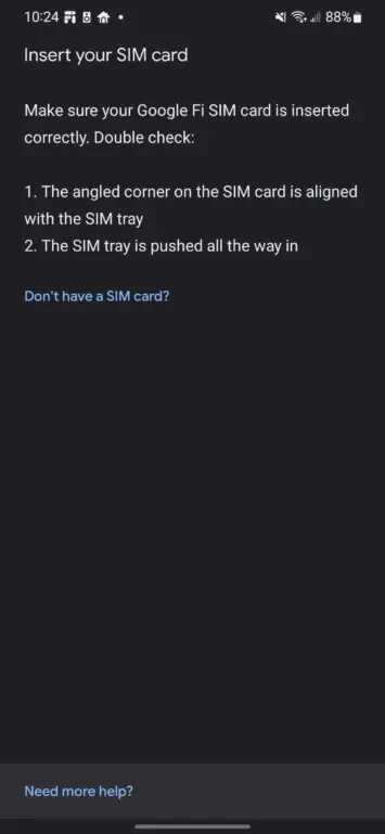 Google Fi Galaxy S22 eSIM not available screenshot 1