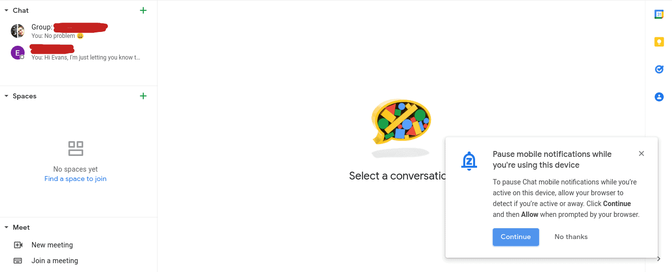 Google chat pause mobile notification