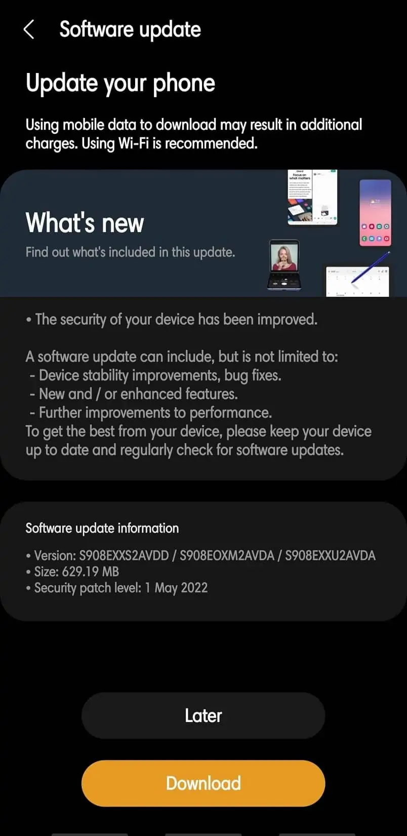 Galaxy S22 Ultra May update screenshot