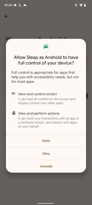 Android 13 Accessibility Dialog