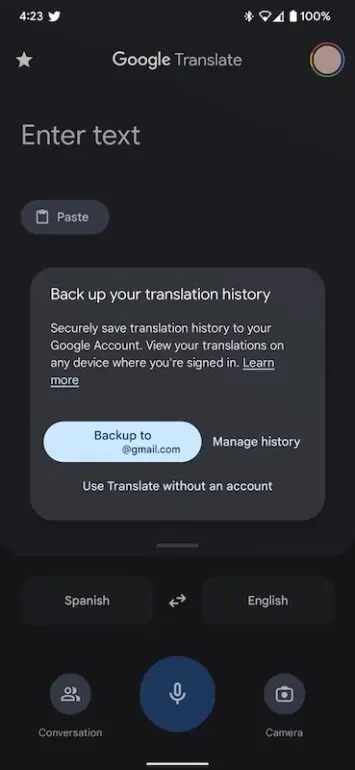 Google Translate Back Up Prompt