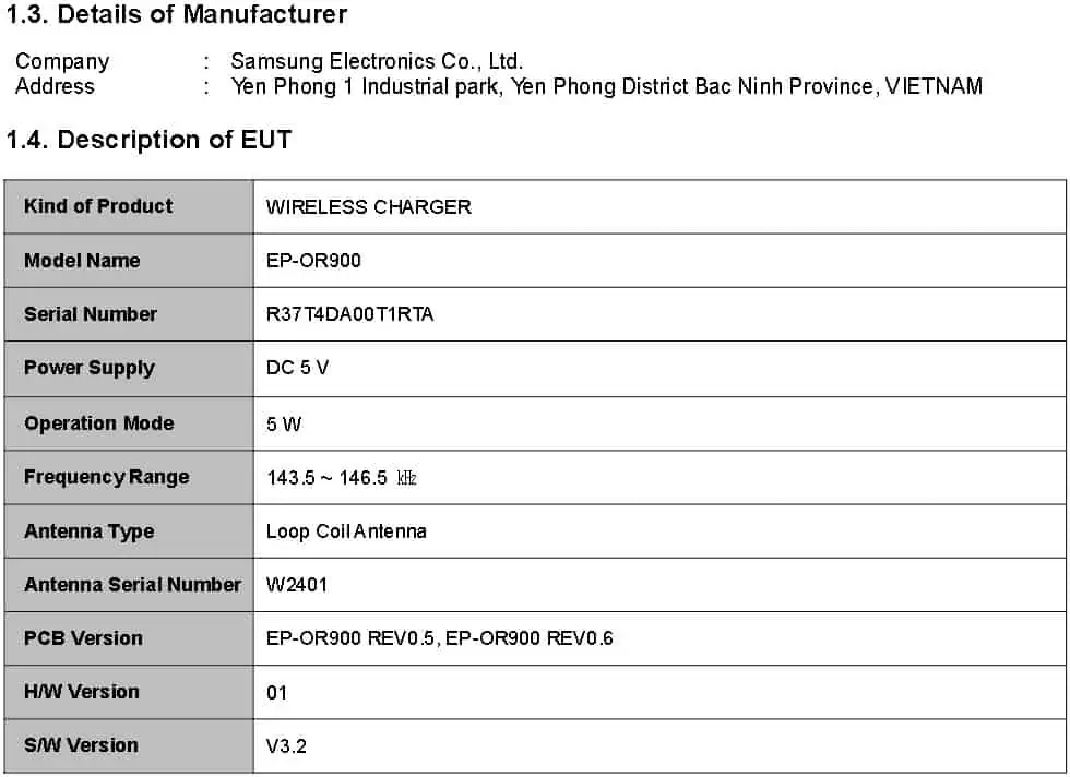 Samsung Galaxy Watch 5 charger FCC certification