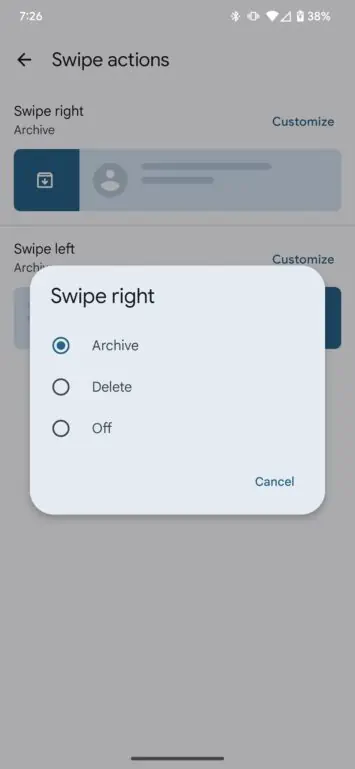 Google Messages beta customize swipe gesture actions 2