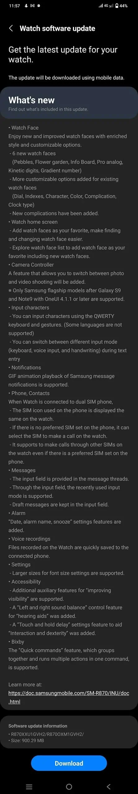 Galaxy Watch 4 One UI Watch 4 5 Update Changelog