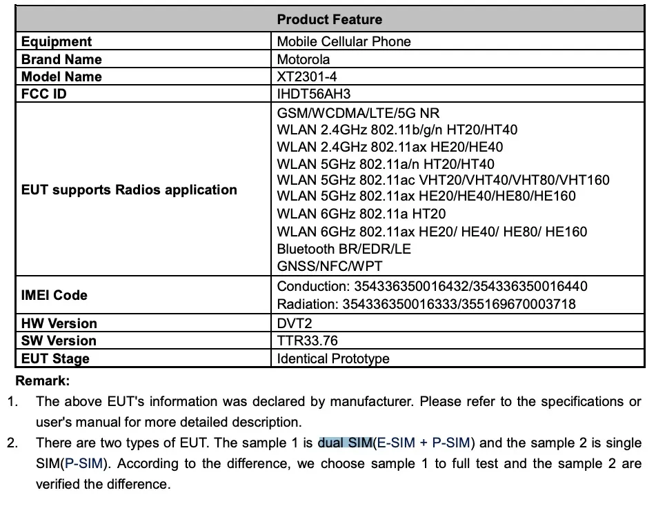 Moto Edge 40 Pro FCC listing