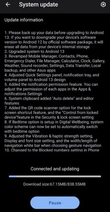 ASUS ZenFone 9 Android 13 update image 1