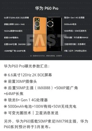 Huawei P60 Pro spec design leak
